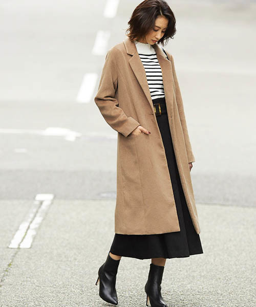 Pierrot（ピエロ）の「ウールタッチロング チェスターコート（ダウンジャケット/コート・レディース・オフホワイト/ブラック/グレー/キャメル/ラベンダー/チェック/ブルー系その他/ライトベージュ・L/M）」の14枚目の写真