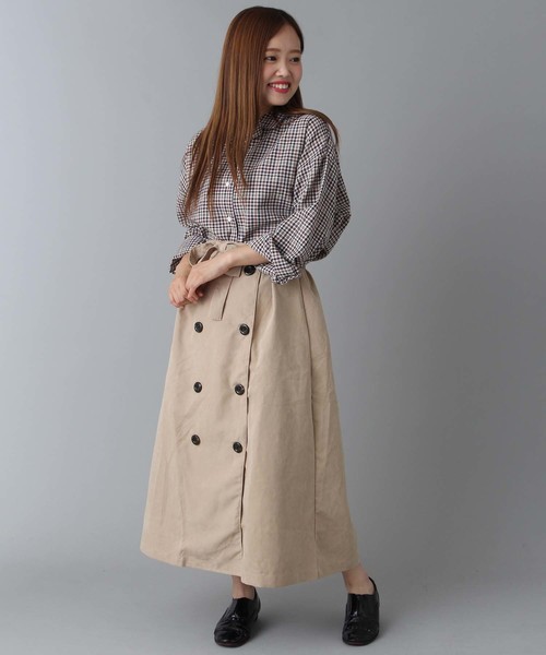 Burner（バーナー）の「【wordtrobe】ピーチ起毛トレンチ風スカート（スカート・レディース・ブラック/ベージュ/ネイビー/カーキ/ピンク/マスタード・FREE）」の3枚目の写真
