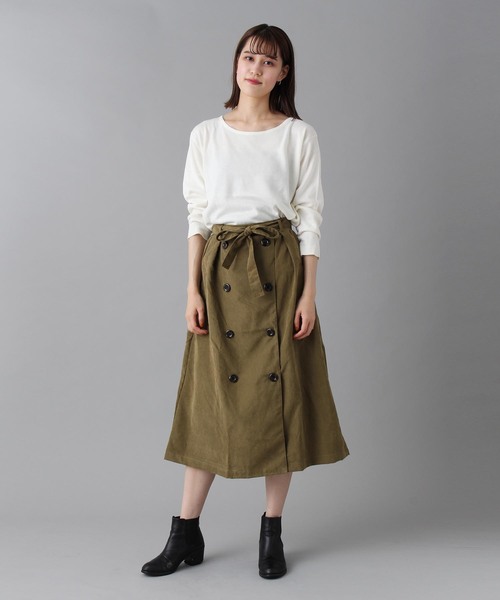 Burner（バーナー）の「【wordtrobe】ピーチ起毛トレンチ風スカート（スカート・レディース・ブラック/ベージュ/ネイビー/カーキ/ピンク/マスタード・FREE）」の4枚目の写真