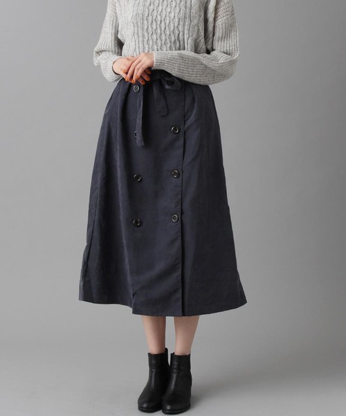 Burner（バーナー）の「【wordtrobe】ピーチ起毛トレンチ風スカート（スカート・レディース・ブラック/ベージュ/ネイビー/カーキ/ピンク/マスタード・FREE）」の2枚目の写真