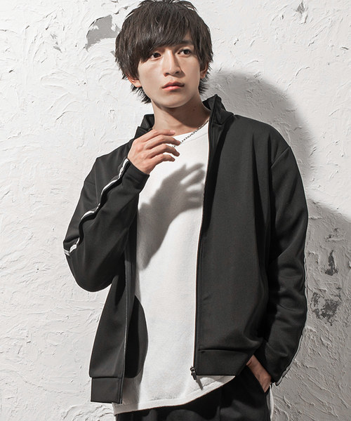 MinoriTY（マイノリティ）の「スナップボタントラックジャケット ラインジャージ（その他アウター・メンズ・パープル/テラコッタ/ブラック系その他/ブラック系その他2・M/L）」の2枚目の写真