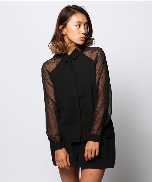 EGOIST（エゴイスト）の「スリーブドビーシャツ（シャツ/ブラウス・レディース・ホワイト/ブラック・FREE）」の2枚目の写真