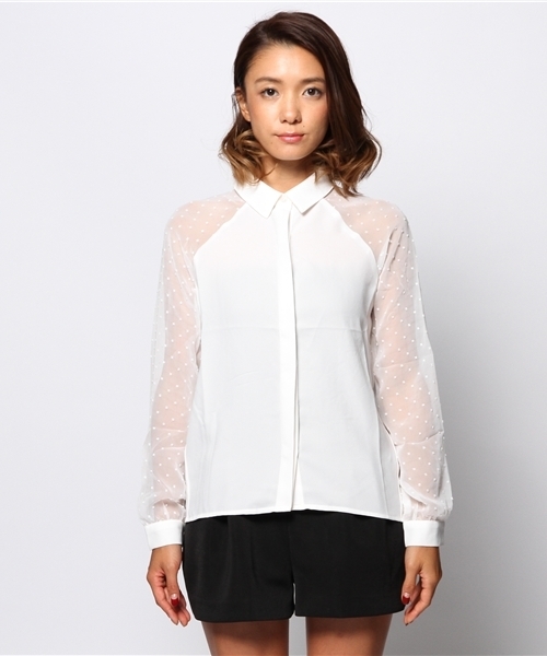 EGOIST（エゴイスト）の「スリーブドビーシャツ（シャツ/ブラウス・レディース・ホワイト/ブラック・FREE）」の3枚目の写真