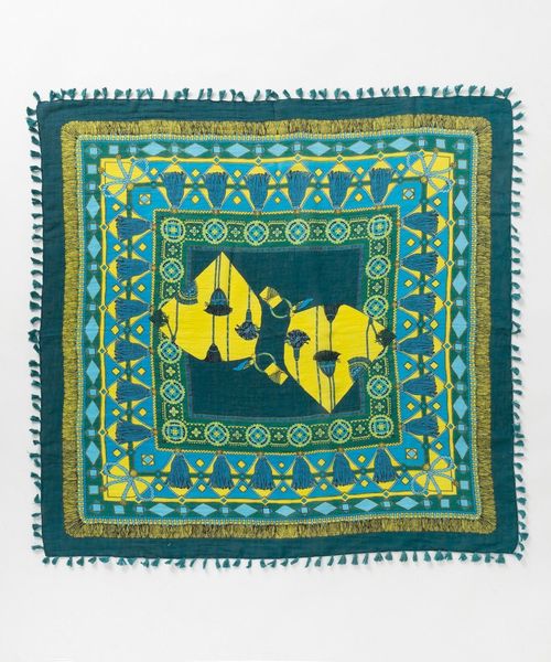 manipuri(マニプリ)の「manipuri: ポンポン付マリン柄スカーフ(マフラー・レディース・ブルー/グリーン・F)」の1枚目の写真