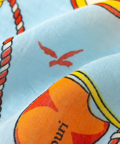 manipuri(マニプリ)の「manipuri: ポンポン付マリン柄スカーフ(マフラー・レディース・ブルー/グリーン・F)」の6枚目の写真