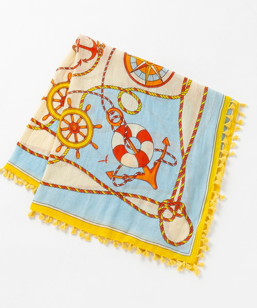 manipuri(マニプリ)の「manipuri: ポンポン付マリン柄スカーフ(マフラー・レディース・ブルー/グリーン・F)」の8枚目の写真