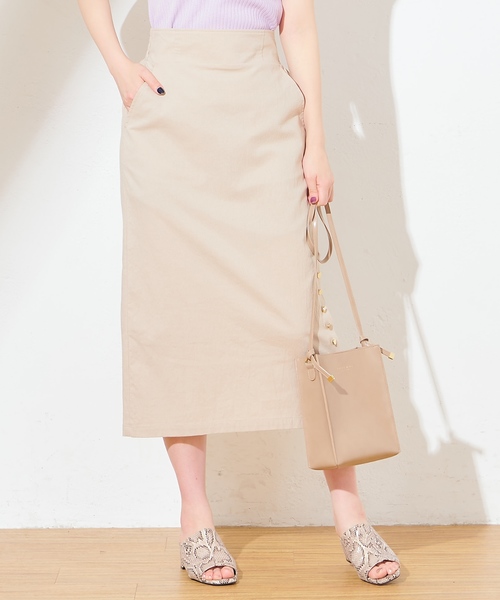 natural couture(ナチュラルクチュール)の「麻ライクサイドスリットスカート(スカート・レディース・オレンジ/ストライプ/ライトベージュ・FREE)」の2枚目の写真