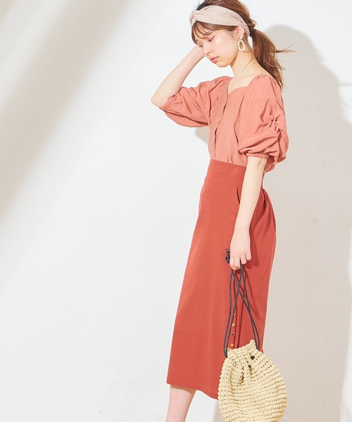 natural couture(ナチュラルクチュール)の「麻ライクサイドスリットスカート(スカート・レディース・オレンジ/ストライプ/ライトベージュ・FREE)」の8枚目の写真