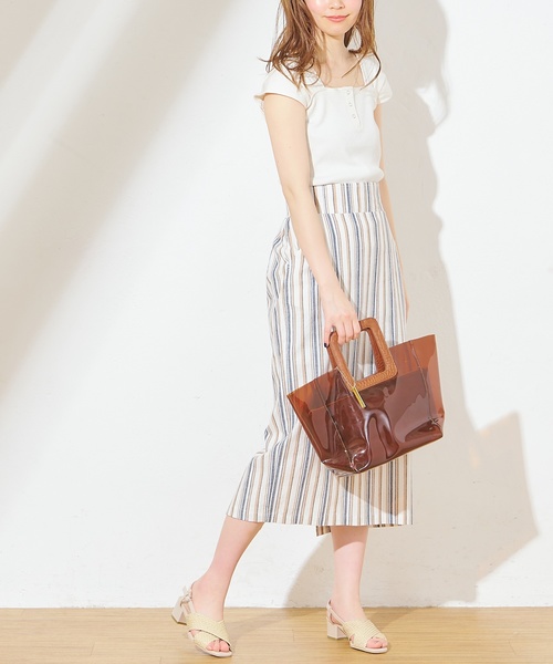 natural couture(ナチュラルクチュール)の「麻ライクサイドスリットスカート(スカート・レディース・オレンジ/ストライプ/ライトベージュ・FREE)」の10枚目の写真