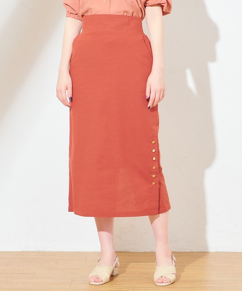 natural couture(ナチュラルクチュール)の「麻ライクサイドスリットスカート(スカート・レディース・オレンジ/ストライプ/ライトベージュ・FREE)」の14枚目の写真