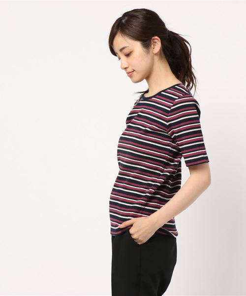 LOWRYS FARM（ローリーズファーム）の「マルチリブウシロアキ５Ｓ　840748（Tシャツ/カットソー・レディース・ブラウン/ブラック/オフホワイト/ネイビー/ベージュ・MEDIUM/LARGE）」の6枚目の写真