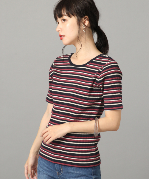 LOWRYS FARM（ローリーズファーム）の「マルチリブウシロアキ５Ｓ　840748（Tシャツ/カットソー・レディース・ブラウン/ブラック/オフホワイト/ネイビー/ベージュ・MEDIUM/LARGE）」の5枚目の写真