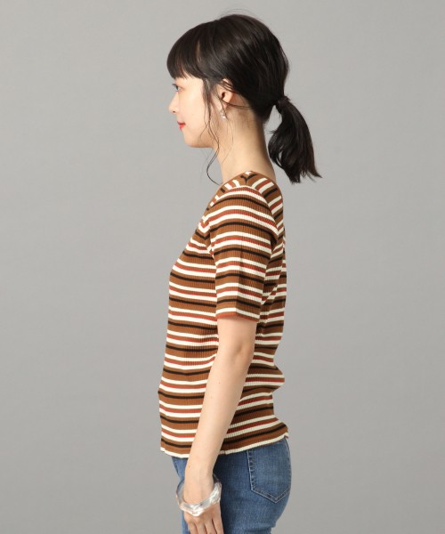 LOWRYS FARM（ローリーズファーム）の「マルチリブウシロアキ５Ｓ　840748（Tシャツ/カットソー・レディース・ブラウン/ブラック/オフホワイト/ネイビー/ベージュ・MEDIUM/LARGE）」の8枚目の写真