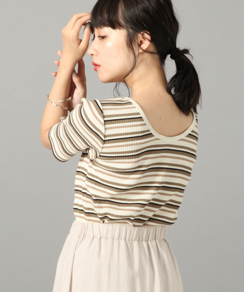 LOWRYS FARM（ローリーズファーム）の「マルチリブウシロアキ５Ｓ　840748（Tシャツ/カットソー・レディース・ブラウン/ブラック/オフホワイト/ネイビー/ベージュ・MEDIUM/LARGE）」の22枚目の写真