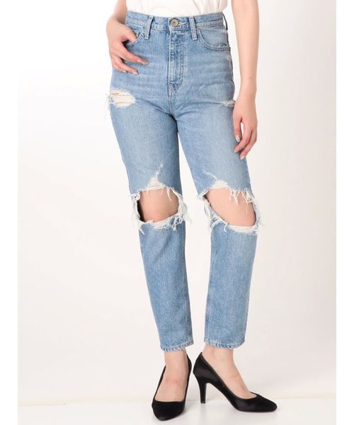 GYDA（ジェイダ）の「vintage Wダメージペグトップデニムパンツ（デニムパンツ・レディース・ライトブルー/ブルー・SMALL/MEDIUM/X-SMALL）」の2枚目の写真