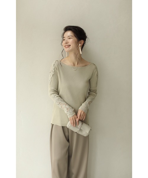 cawaii（カワイイ）の「美しく透ける肩レースのボートネックのリブニットトップス（ニット/セーター・レディース・ホワイト/ライトグレー/ブラック/ネイビー/ブラウン/グレー/ワインレッド/モカ/ベージュ系その他・M/XL）」の11枚目の写真