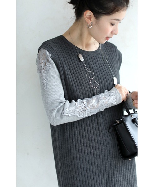 cawaii（カワイイ）の「美しく透ける肩レースのボートネックのリブニットトップス（ニット/セーター・レディース・ホワイト/ライトグレー/ブラック/ネイビー/ブラウン/グレー/ワインレッド/モカ/ベージュ系その他・M/XL）」の15枚目の写真