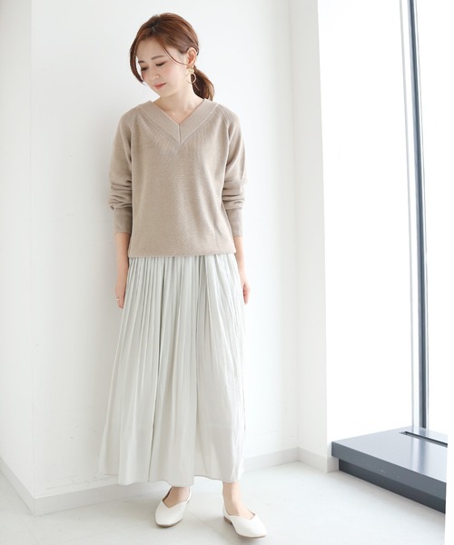 AMERICAN HOLIC（アメリカンホリック）の「太Ｖネックラグランニット片畦ニットプルオーバー＊（ニット/セーター・レディース・アイボリー/イエロー/ネイビー/ベージュ系その他・MEDIUM/LARGE）」の7枚目の写真