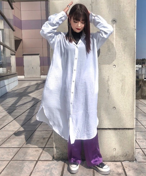 PAGEBOY（ページボーイ）の「バンドカラーシャツワンピース（ワンピース・レディース・ブラック/オフホワイト/ブルー・FREE）」の8枚目の写真