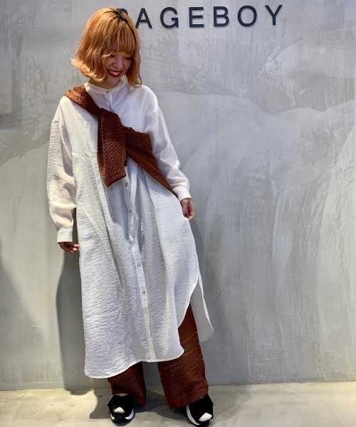 PAGEBOY（ページボーイ）の「バンドカラーシャツワンピース（ワンピース・レディース・ブラック/オフホワイト/ブルー・FREE）」の9枚目の写真