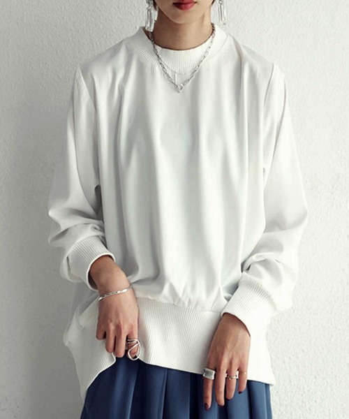 antiqua(アンティカ)の「異素材トップス(Tシャツ/カットソー・レディース・オフホワイト/ブラック/ブラウン系その他・FREE)」の1枚目の写真