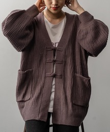 PUBLUX（パブリュクス）の「【PUBLUX/パブリュクス】ランダムリブチャイナボタンボリューム袖カーディガン　スーパールーズチャイナニット（カーディガン/ボレロ）」