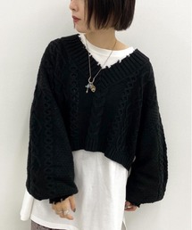 apres jour mignon | ダメージケーブルショートニット【ZOZOTOWN限定アイテム】(ニット/セーター)