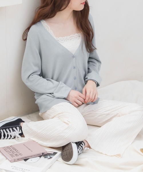 Newlyme(ニューリーミー)の「ウォッシャブル選べる丈カーディガン(カーディガン/ボレロ・レディース・ホワイト系その他/ブラック/ベージュ系その他/パープル/ブラウン/ライム/イエロー/ブルー/グリーン/グリーン系その他3/アイボリー/グリーン系その他/ブラウン系その他/ボルドー/ブルー系その他/パープル系その他/イエロー系その他/レッド系その他/ブラック系その他/グレイッシュベージュ/セージグリーン/グレー/ネイビー/グレー系その他/グリーン系その他2/ピンクベージュ/ピンク系その他/ブルー系その他2・MEDIUM/LARGE/X-LARGE/XX-LARGE)」の6枚目の写真