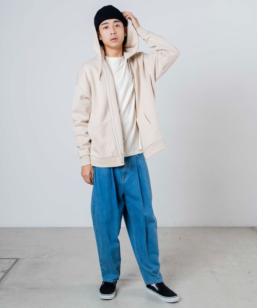 WEGO(ウィゴー)の「WEGO/裏起毛ヘビーウエイトビッグシルエットジップパーカー(パーカー・メンズ・ブラック/ベージュ/オフホワイト・MEDIUM/LARGE)」の18枚目の写真