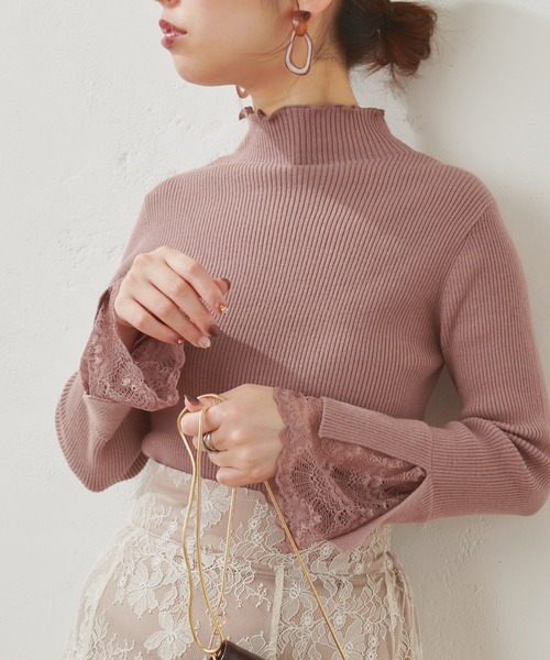natural couture（ナチュラルクチュール）の「【WEB限定】袖口レースリブタートル（ニット/セーター・レディース・アイボリー/ブラック/モカ/サックスブルー/パープル・FREE）」の4枚目の写真