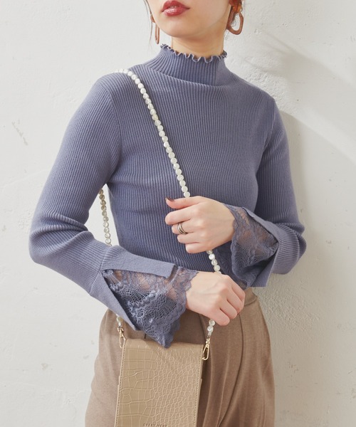 natural couture（ナチュラルクチュール）の「【WEB限定】袖口レースリブタートル（ニット/セーター・レディース・アイボリー/ブラック/モカ/サックスブルー/パープル・FREE）」の8枚目の写真