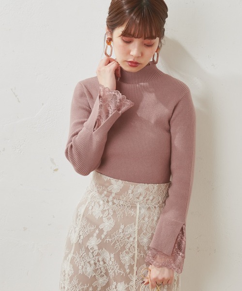 natural couture（ナチュラルクチュール）の「【WEB限定】袖口レースリブタートル（ニット/セーター・レディース・アイボリー/ブラック/モカ/サックスブルー/パープル・FREE）」の12枚目の写真