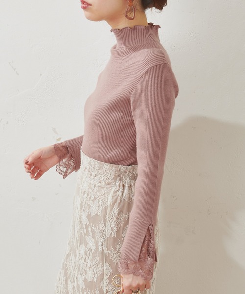 natural couture（ナチュラルクチュール）の「【WEB限定】袖口レースリブタートル（ニット/セーター・レディース・アイボリー/ブラック/モカ/サックスブルー/パープル・FREE）」の7枚目の写真