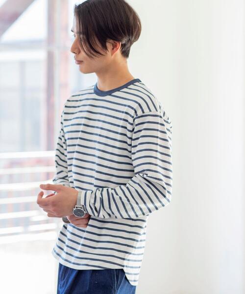 coen（コーエン）の「天竺ボーダーロングスリーブTシャツ（Tシャツ/カットソー・メンズ・オフホワイト/ベージュ・LARGE/X-LARGE/SMALL/MEDIUM）」の4枚目の写真