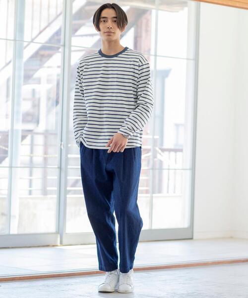 coen（コーエン）の「天竺ボーダーロングスリーブTシャツ（Tシャツ/カットソー・メンズ・オフホワイト/ベージュ・LARGE/X-LARGE/SMALL/MEDIUM）」の5枚目の写真