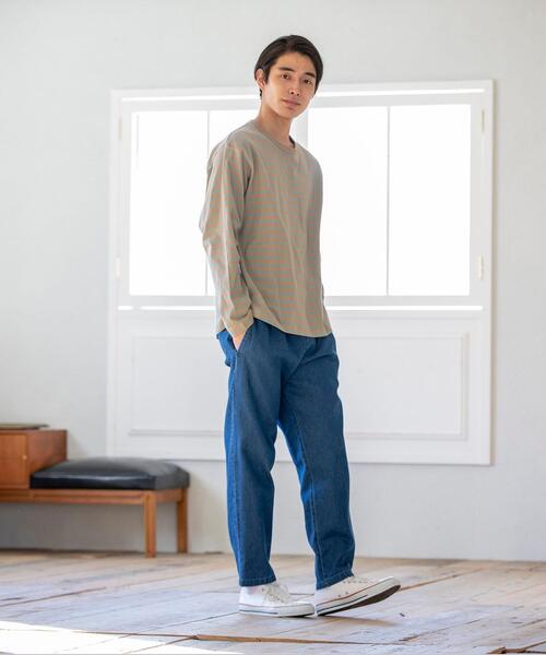 coen（コーエン）の「天竺ボーダーロングスリーブTシャツ（Tシャツ/カットソー・メンズ・オフホワイト/ベージュ・LARGE/X-LARGE/SMALL/MEDIUM）」の8枚目の写真