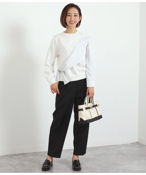 Alluge（アルージュ）の「異素材切替リボンプルオーバー（Tシャツ/カットソー・レディース・グレイッシュベージュ/オフホワイト・FREE）」の11枚目の写真