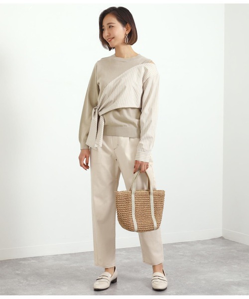 Alluge（アルージュ）の「異素材切替リボンプルオーバー（Tシャツ/カットソー・レディース・グレイッシュベージュ/オフホワイト・FREE）」の3枚目の写真