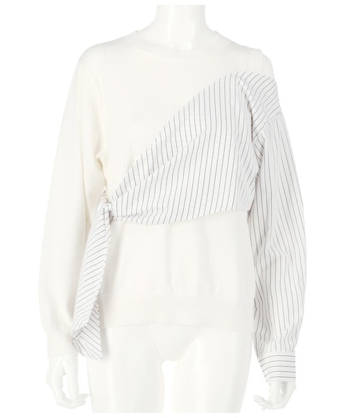 Alluge（アルージュ）の「異素材切替リボンプルオーバー（Tシャツ/カットソー・レディース・グレイッシュベージュ/オフホワイト・FREE）」の6枚目の写真