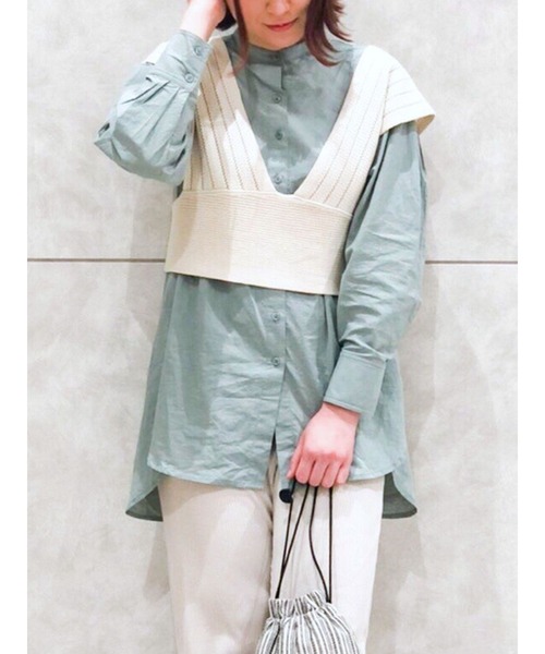 Lugnoncure（ルノンキュール）の「ニットベスト＋チュニックシャツセット（ニット/セーター・レディース・オフホワイト/ミント/ベージュ・ﾌﾘ-）」の3枚目の写真