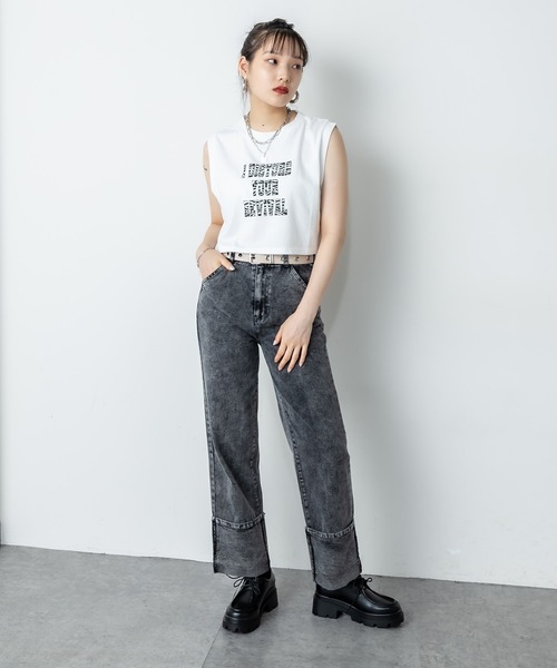 RASVOA(ラスボア)の「ロールアップケミカルパンツ(デニムパンツ・レディース・ブラック・FREE)」の5枚目の写真