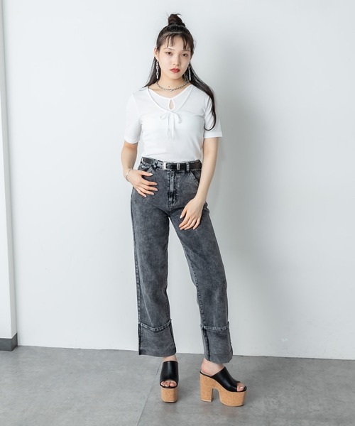 RASVOA(ラスボア)の「ロールアップケミカルパンツ(デニムパンツ・レディース・ブラック・FREE)」の6枚目の写真