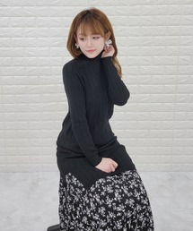 リブ ハイネック 長袖ニット