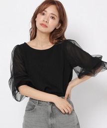 mysty woman | 5分袖チュールタックスリーブプルオーバー 951762(Tシャツ/カットソー)