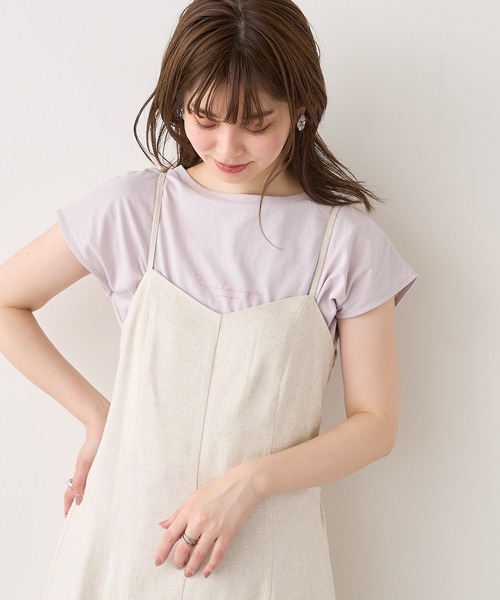 natural couture(ナチュラルクチュール)の「USAコットンフレンチスリーブロゴTシャツ(Tシャツ/カットソー・レディース・ブラック/ホワイト系その他/オフホワイト/ミント/グレイッシュベージュ・FREE)」の4枚目の写真