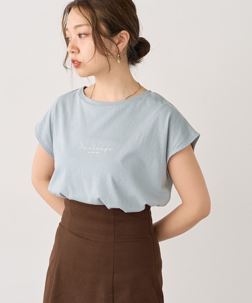 natural couture(ナチュラルクチュール)の「USAコットンフレンチスリーブロゴTシャツ(Tシャツ/カットソー・レディース・ブラック/ホワイト系その他/オフホワイト/ミント/グレイッシュベージュ・FREE)」の12枚目の写真