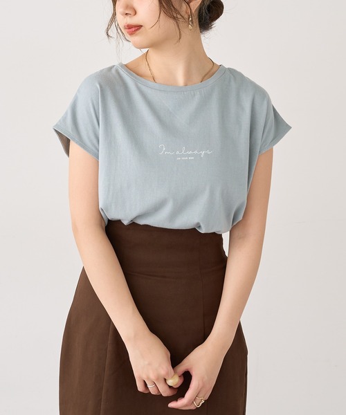 natural couture(ナチュラルクチュール)の「USAコットンフレンチスリーブロゴTシャツ(Tシャツ/カットソー・レディース・ブラック/ホワイト系その他/オフホワイト/ミント/グレイッシュベージュ・FREE)」の11枚目の写真