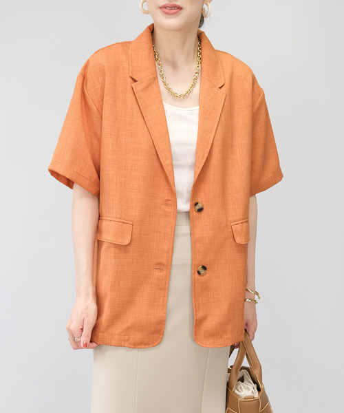 ＡＮＤＪ（アンドジェイ）の「リネンタッチ半袖テーラードジャケット（テーラードジャケット・レディース・オレンジ/ベージュ・M）」の4枚目の写真