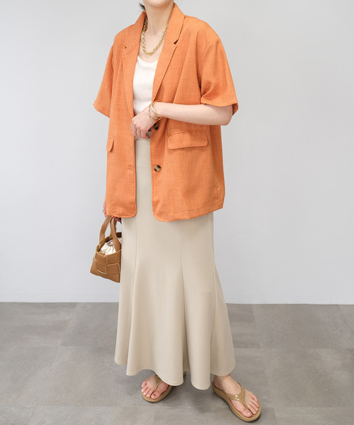 ＡＮＤＪ（アンドジェイ）の「リネンタッチ半袖テーラードジャケット（テーラードジャケット・レディース・オレンジ/ベージュ・M）」の8枚目の写真