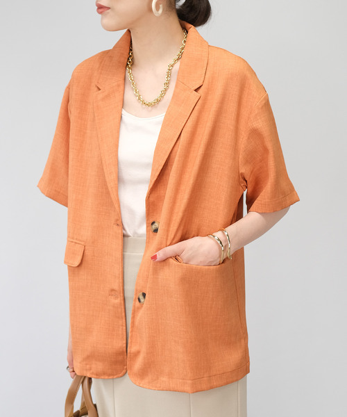 ＡＮＤＪ（アンドジェイ）の「リネンタッチ半袖テーラードジャケット（テーラードジャケット・レディース・オレンジ/ベージュ・M）」の10枚目の写真